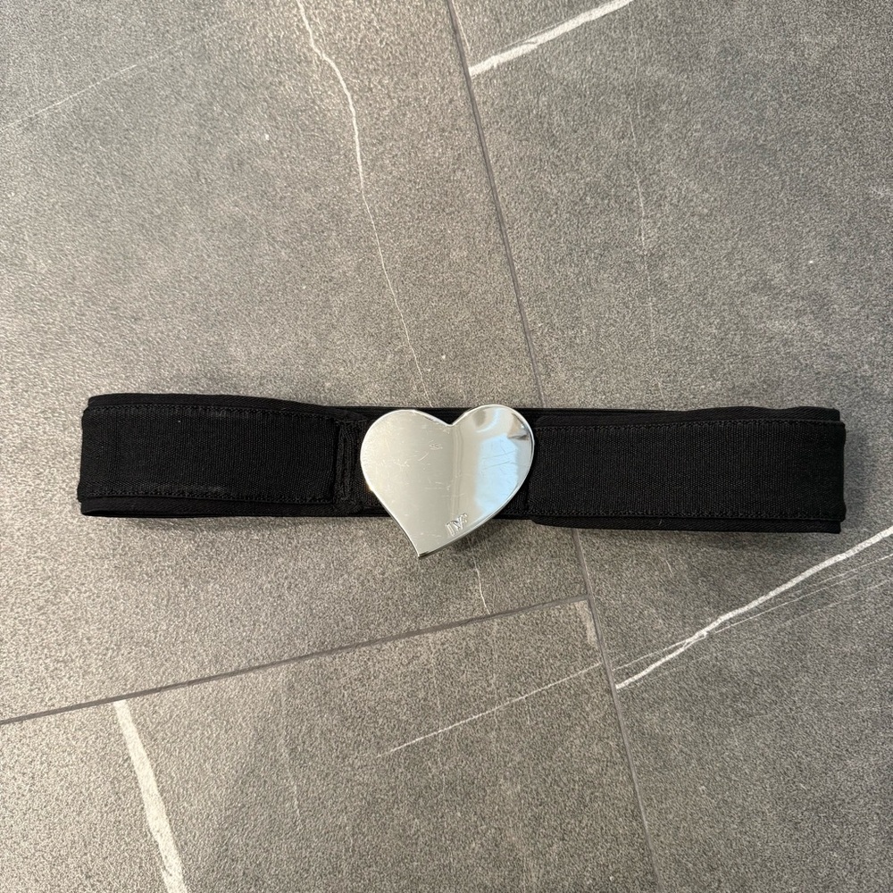 Diane von Furstenburg Black Belt with Silver Heart Buckle